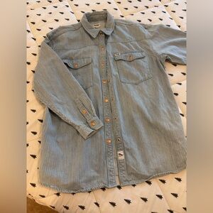 Wrangler Blue and White 100% Cotton Striped Shirt Jacket